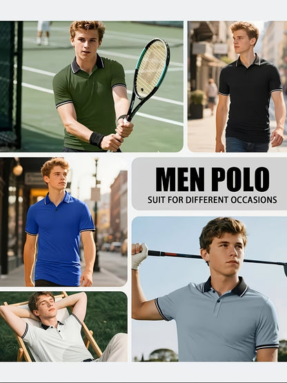 6pcs - Men's Polo Shirt Short Sleeve Sports Golf Polo Shirt Men's Casual Summer Outdoor T-shirt