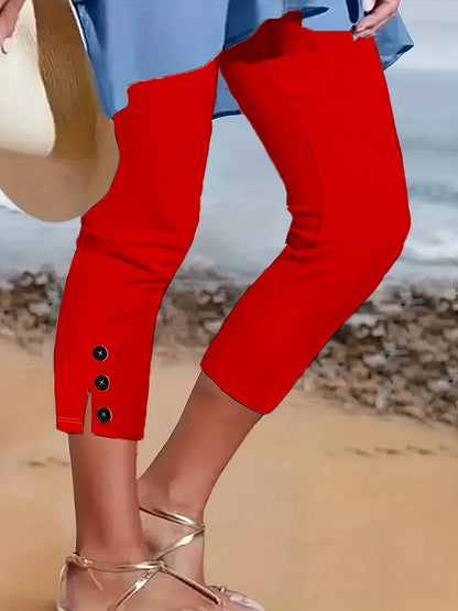 3357 White Black Red Three-Pack Women's Elastic Waistband, Medium Stretch Fabric, All-Season Casual Pants