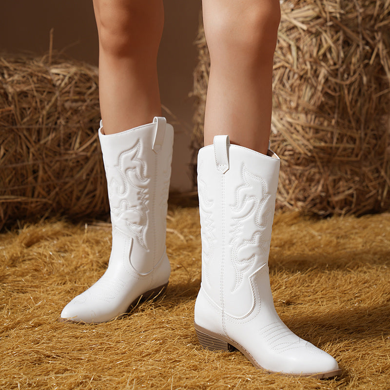 Women's Cowboy Boots Pull On Cowgirl Boots Mid Calf Western Boots, Women's Pull On Mid Calf Western Boots