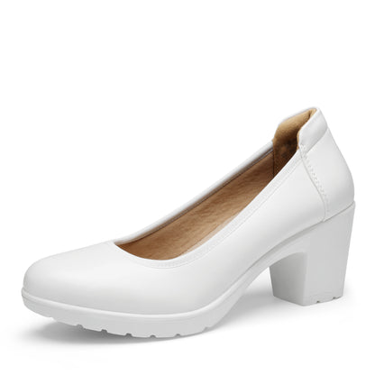Women's Chunky Closed Toe Low Block Heels Work Pumps Comfortable Round Toe Dress Wedding Shoes Women's Chunky Heel Pumps - Non-Slip TPR Sole Dress Shoes