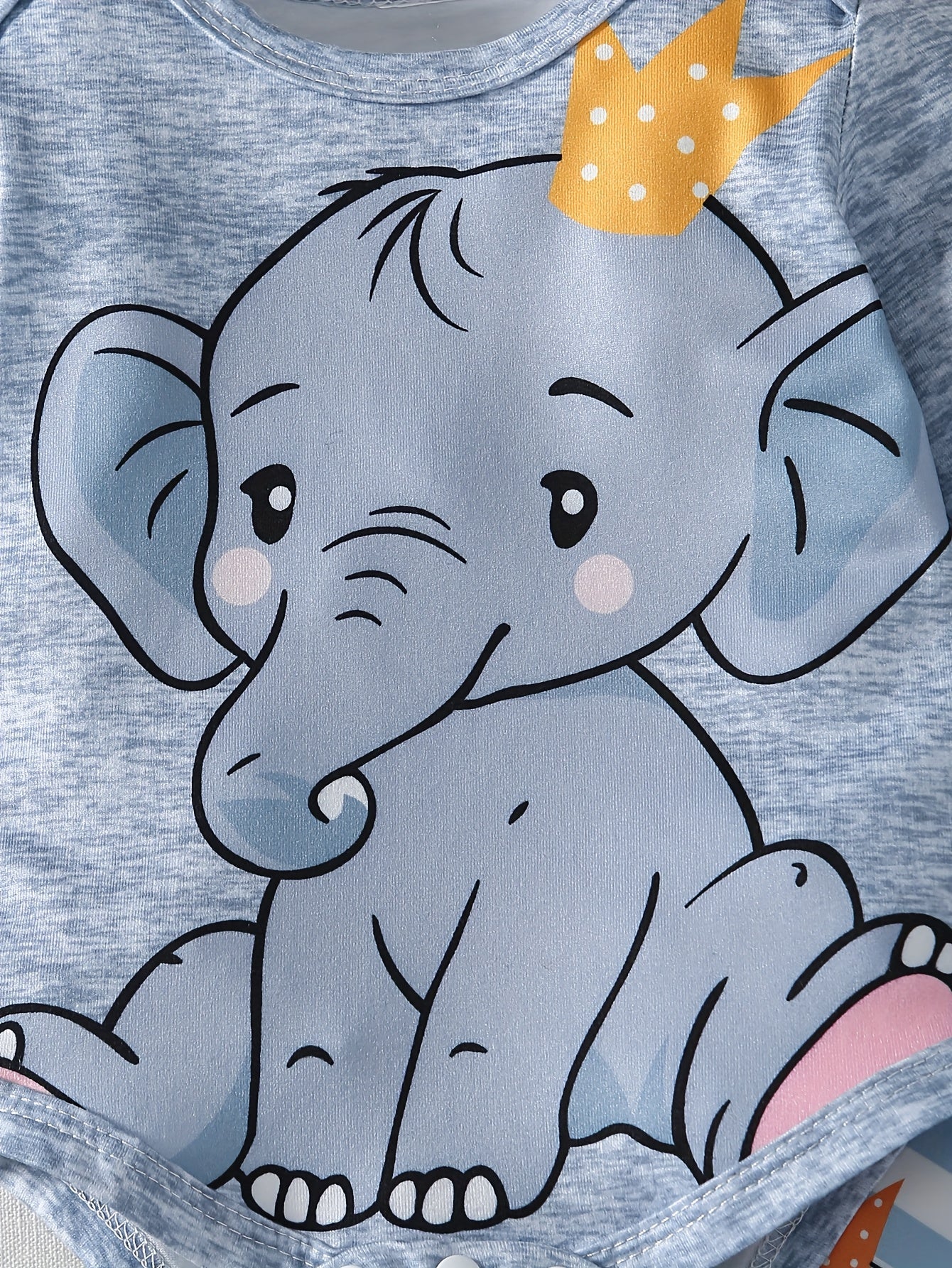 3pcs Baby Boy Newborn Spring And Autumn New Crown Cartoon Elephant with Shoulder Long Sleeved Jumpsuit&elastic Striped Cute Cartoon Elephant Full Print Panties&hat Set Suitable for Outdoor Clothing, Perfect for Outdoor