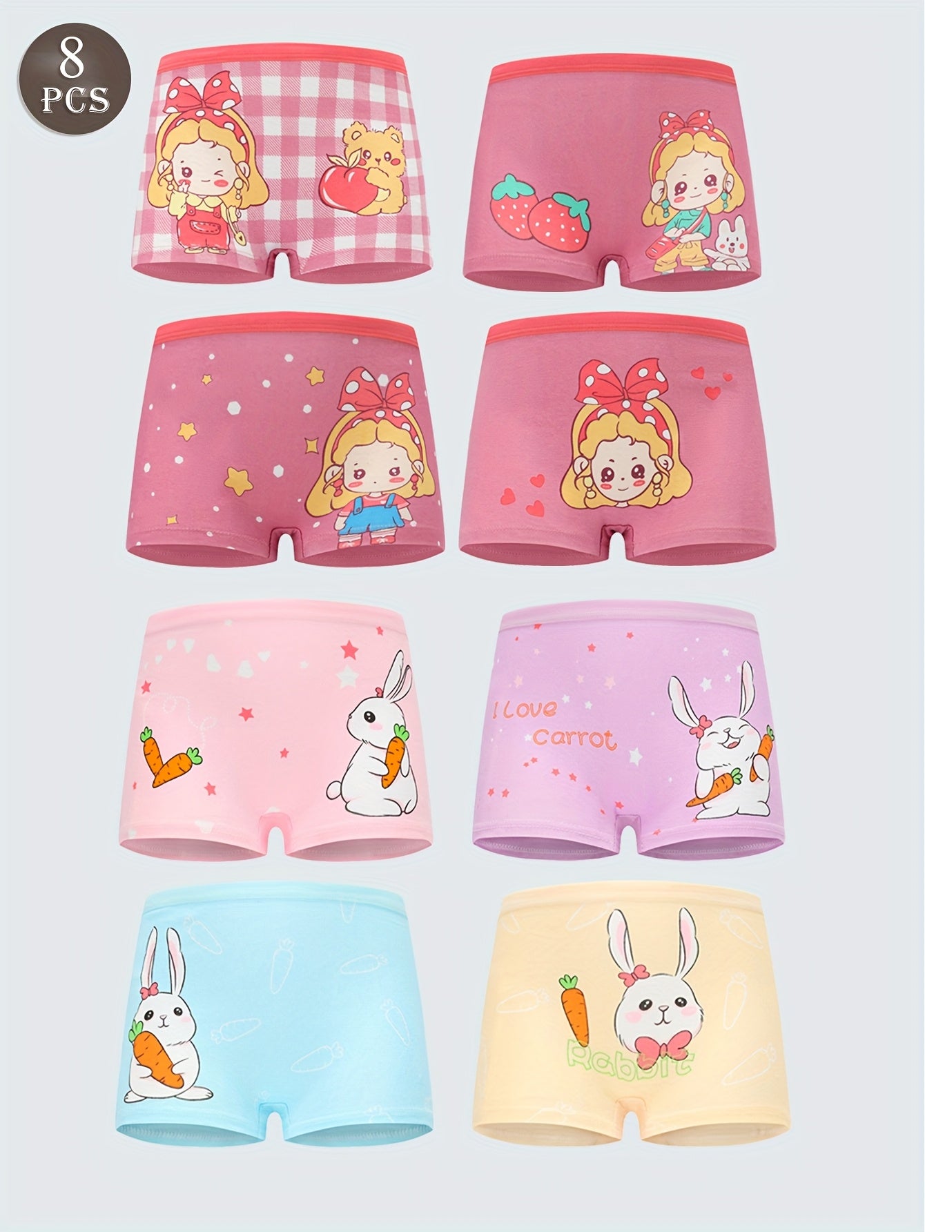 8pcs Girls Cotton Underwear Soft Breathable Cartoon Print Girls Boxer Underwear