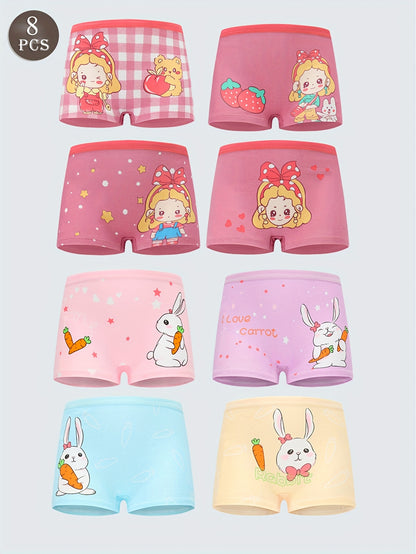 8pcs Girls Cotton Underwear Soft Breathable Cartoon Print Girls Boxer Underwear