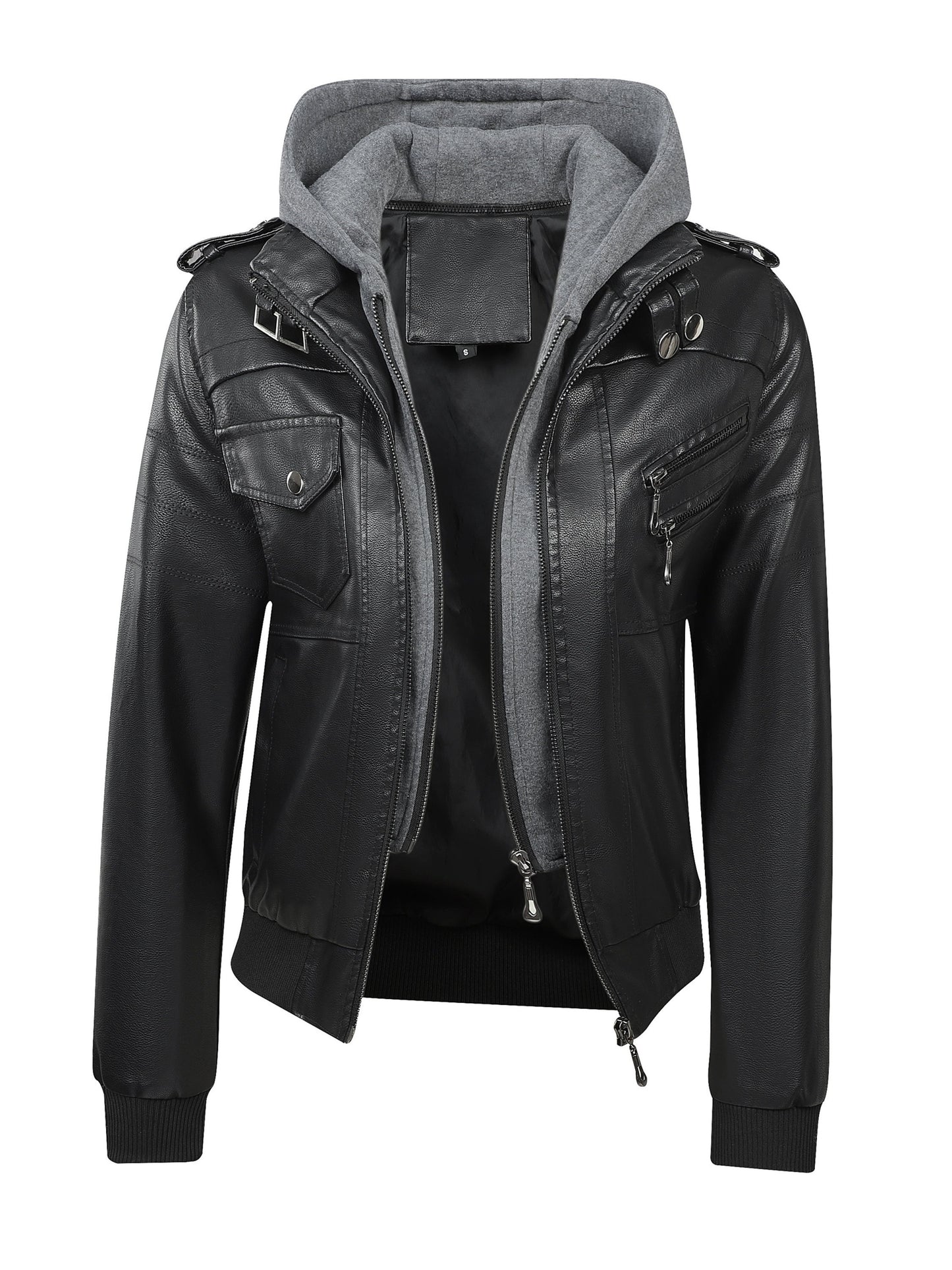 Women's Vintage-Style PU Leather Jacket - High Quality, Windproof, Tear- with Detachable Hood Casual Outdoor Riding Jacket
