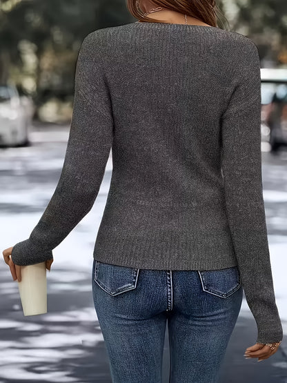 Women'S Elegant V-Neck Long Sleeve Sweater -Soft Warm Spring Pullover, Classic Chic Office And Party Outfit, Non-Transparent Layering Essential, Spring/Fall Everyday And Formal Tops for Women, Ladies Fashion Sweaters, Valentine'S Day Gift
