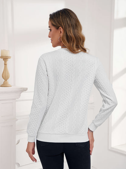 European And American Women's Fashionable Embossed Pullover Hoodie, Zipper Autumn And Winter Casual Long Sleeved Textured Top, Solid Color Long Sleeved Sportswear, Women's Clothing