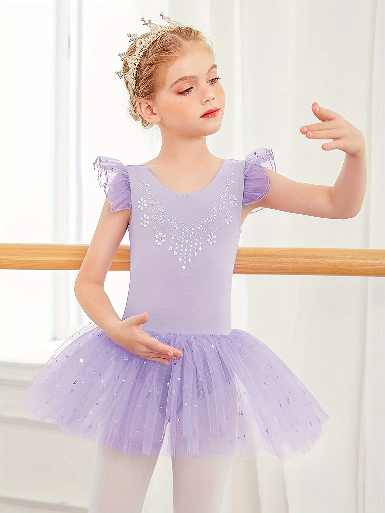 [Perfect Gift] Sweet Girls Ruffle Sleeve Ballet Skirted Leotard Shiny Dance Tutu Dresses for Ballet Gymnastics Performance, Perfect for Outdoor, All Seasons, Gift for Back-to-School Season, Beach Essentials, Perfect for Outdoor