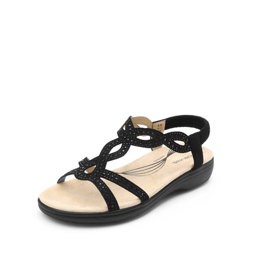 Women's Comfort Dressy Rhinestone Summer Beach Sandals Slip-on Flat Walking Orthopedic Sandals with Elastic Back Strap Soft & Cushioned Day-to-night wear Sandals