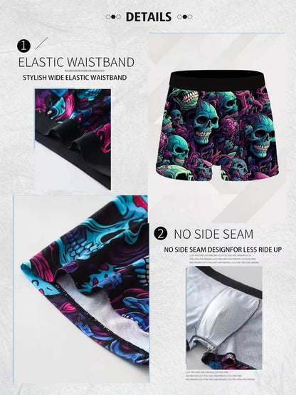8pcs Men's Graffiti and Game Controller Boxer Briefs- Breathable Quick-Dry Polyester Fiber, Medium Elasticity, Random Camouflage Print for Home, Swimming, and Casual Wear, Playful Pattern Boxer Briefs|Comfortable and Well-fitting Boxer Shorts