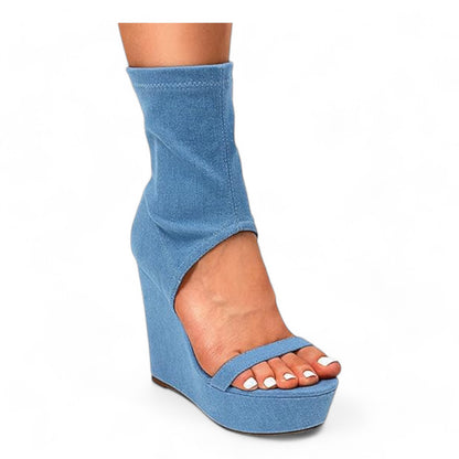 Womens Peep Open Toe Wedge Bootie Platform Wedge Heel Peep toe Boots