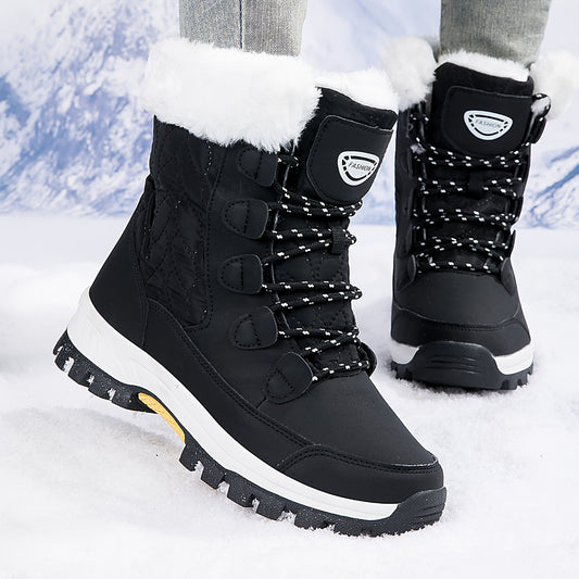 Winter Women'S Outdoor Snow Boots, Anti-cold Warm Padded High Top Boots, Non-slip Comfortable Hiking Boots