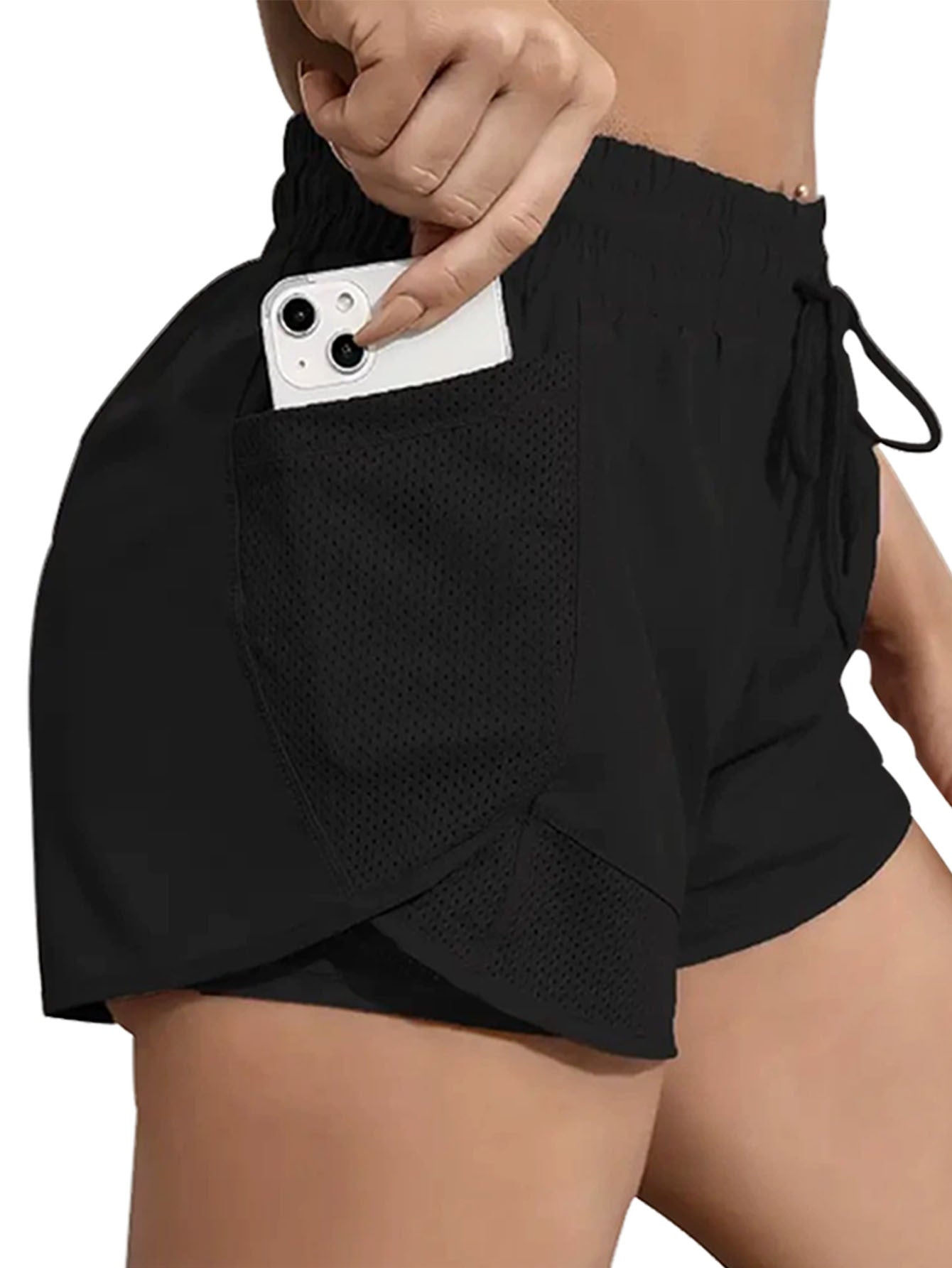 FOEIERAA Fashionable Ladies 3pcs Set Of Yoga Sports Shorts, Fake Two-piece High-waist Sports Shorts, High Elastic And Quick-drying, Light And Breathable, Suitable For Running, Yoga, Cycling, Fitness, Studio, Casual Outing, Daily Outfit, Suita