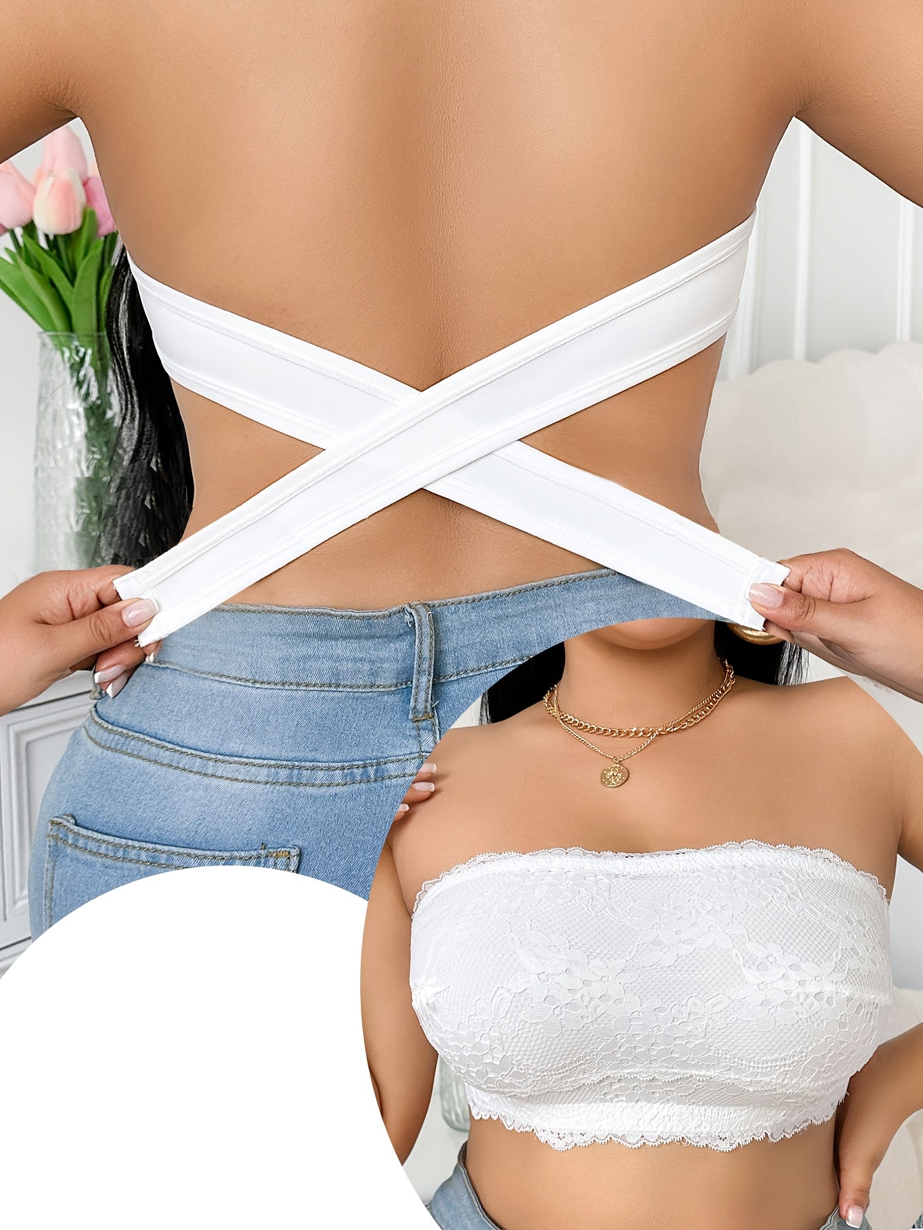 Women'S Fashion Back Side Buckle Lace Splicing Underwear Strapless Tube Top