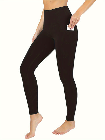 Olive Green High-Waisted Women'S Leggings with Pockets - Made from a And Elastane Mix, Suitable for All Seasons, Machine Washable