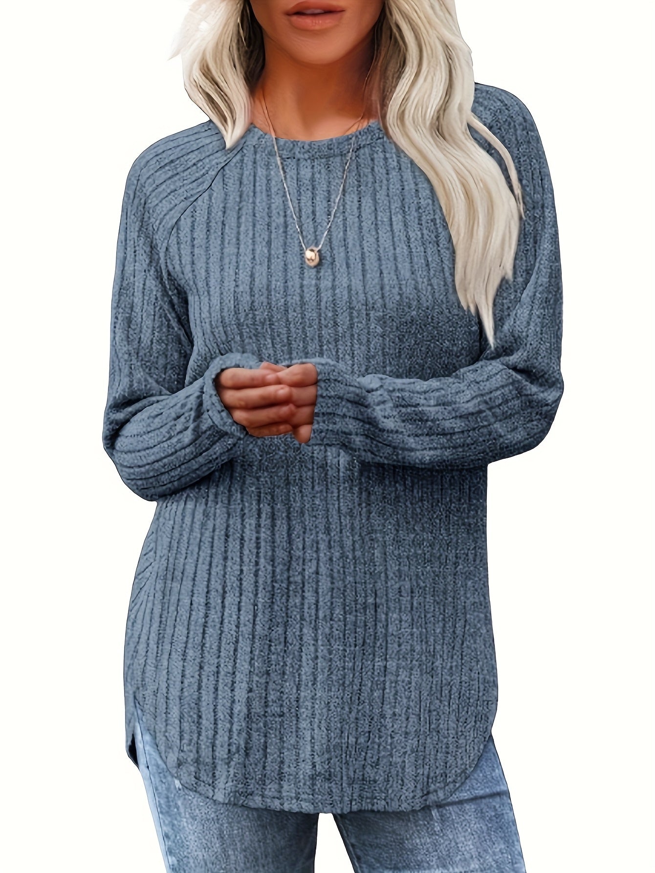 Three-piece Women'S Fashionable Long-sleeved Basic Sweater, Casual Loose Top, Elegant Round-neck T-shirt