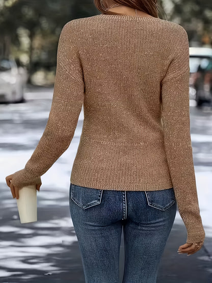 Women'S Elegant V-Neck Long Sleeve Sweater -Soft Warm Spring Pullover, Classic Chic Office And Party Outfit, Non-Transparent Layering Essential, Spring/Fall Everyday And Formal Tops for Women, Ladies Fashion Sweaters, Valentine'S Day Gift