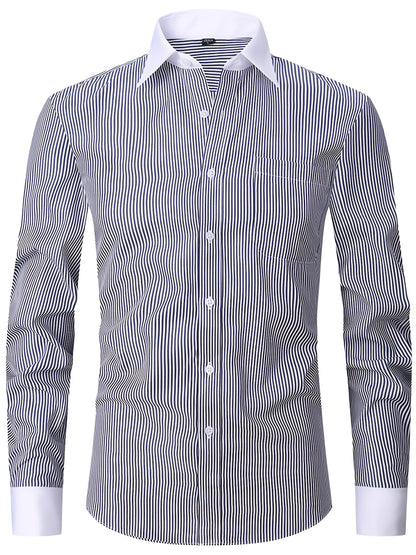 2025 New Men'S French Shirt Double-Barrel Sleeve Business Formal with Premium Cufflinks, Wedding Banquet Office Elegant Slim Fit