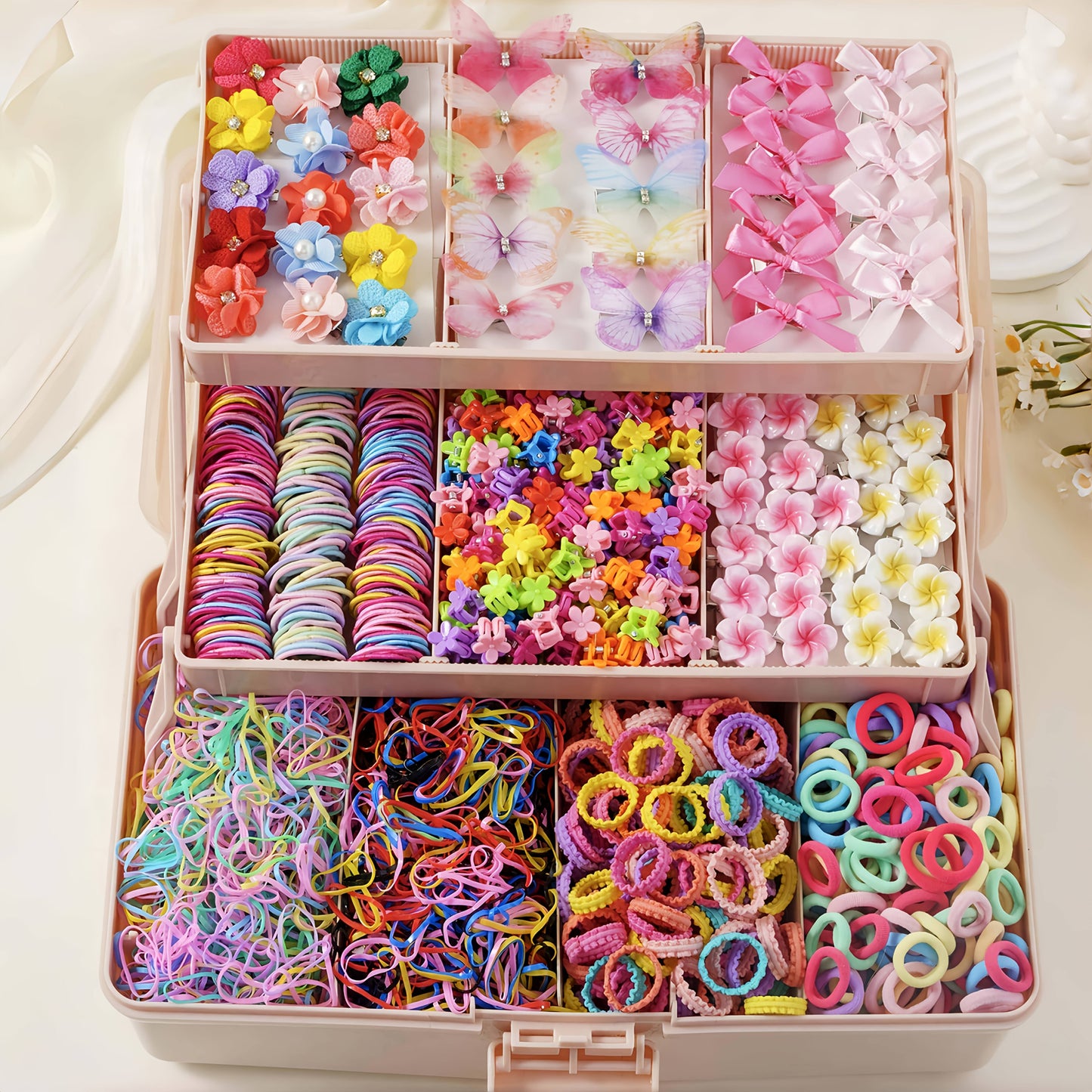 748Pcs Set Dopamine Hair Additions For Girls, Including Rhinestones, Imitation Pearls, Flower Hair Clips, Butterfly Hair Clips, Mini Flower Clips, Bow Hair Clips And Various Easy Hair Ties, Excellent Gift Suitable For All Seasons