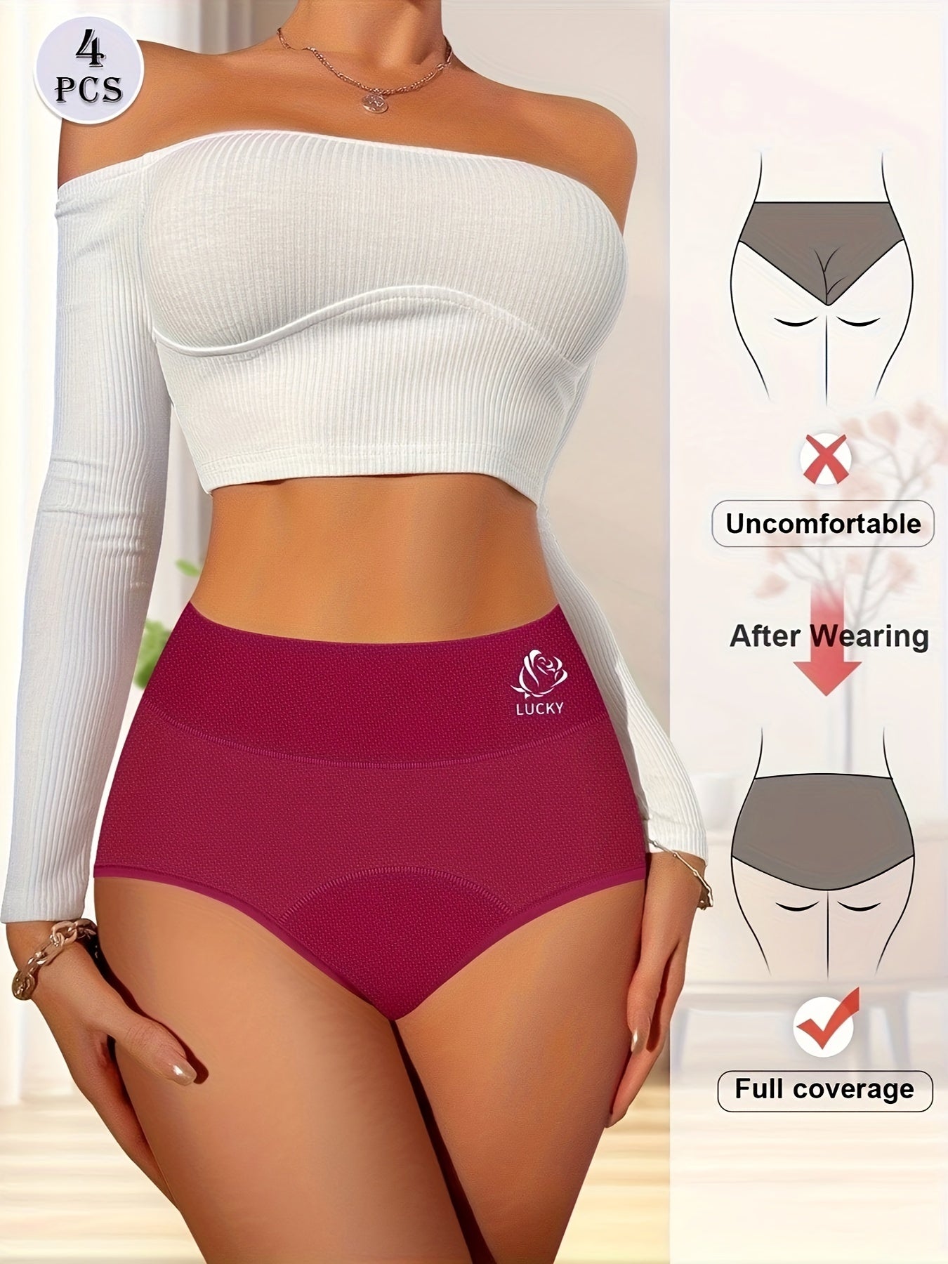 2026 4pcs Period Briefs, Elegant Comfy Breathable Stretchy Intimates Panties, Women's Lingerie & Underwear 4pcs Game Day Fan Gear for All Football Fans