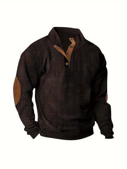 Men'S Autumn And Winter Outdoor Loose Jacket, Corduroy Casual Stand Up Collar, Long Sleeved Button Hoodie, Men'S