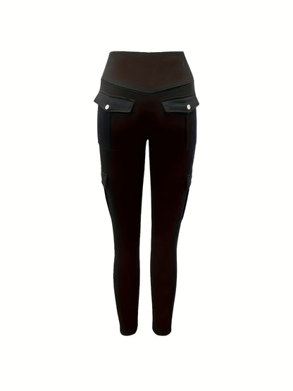 Halloween Costume, 3pcs Women's High-Waisted Yoga Leggings with Pockets - Stretchy Running and Athletic Tights, Button Design, Solid Colors Black, Maroon, Gray, Practical Flap Pockets, Comfortable Fabric Christmas Women's Autumn Wear