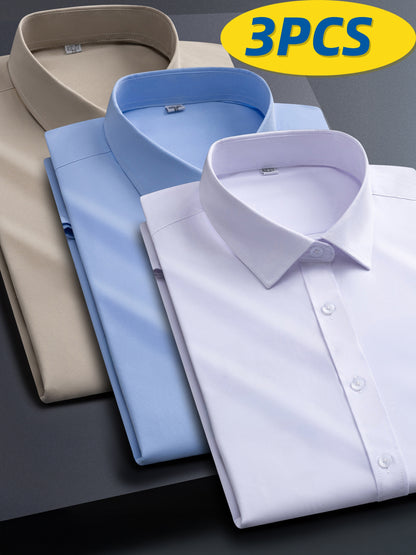 3pcs Men'S Stretch Long Sleeve Business Casual Dress Shirts