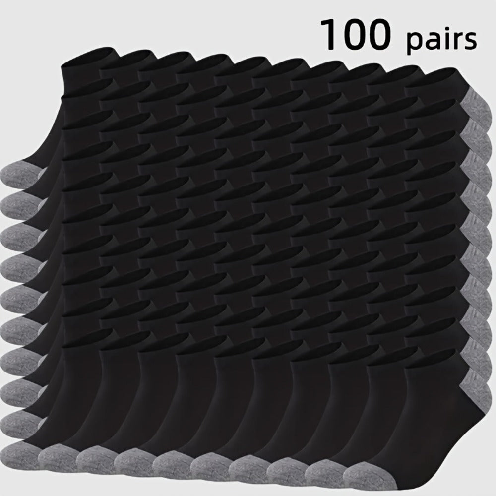 Men's Colorblock Ankle Socks - 100-Pair Pack