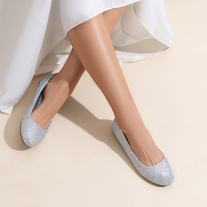 Women's Flat Sole-Shine Rhinestone Classic Ballet Flats Shoes Comfortable Elegant Fashion Shoes for Women 1/2 SIZE