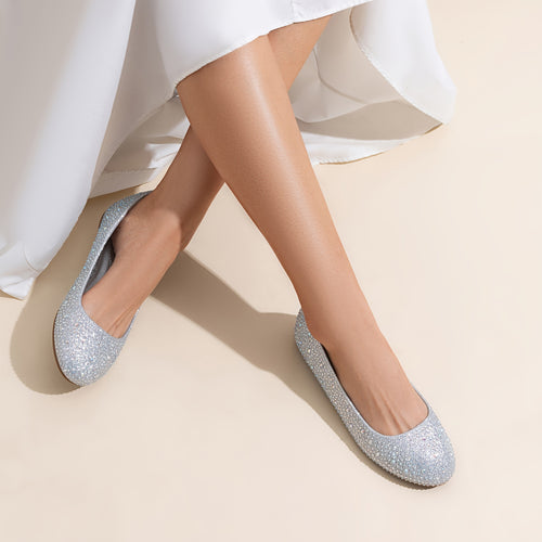 Women's Flat Sole-Shine Rhinestone Classic Ballet Flats Shoes Comfortable Elegant Fashion Shoes for Women 1/2 SIZE
