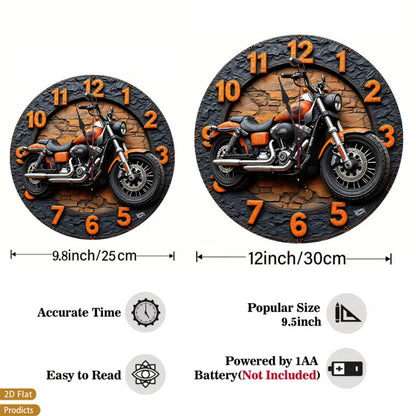 Motorcycle Wood Wall Clock - Silent Non-Ticking 12-Inch Design