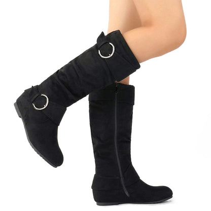 DREAM PAIRS Women's Wide Calf Knee High Boots, Fur-lined Low Hidden Wedge Boots
