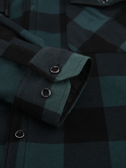 New Men'S Plaid Hooded Long-Sleeved Shirt Outdoor Casual Shirt Jacket | Flannel with Pocket Double Bag Double | Inner Lining Is Thickened | Thermal Shirt