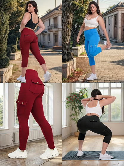 3-Pack High Waisted Cargo Yoga Pants With Slide Pockets - Tummy Control, 4 Pockets, Breathable 4-Way Stretch, Moisture Wicking, Perfect For Running, Gym & Yoga Lovers