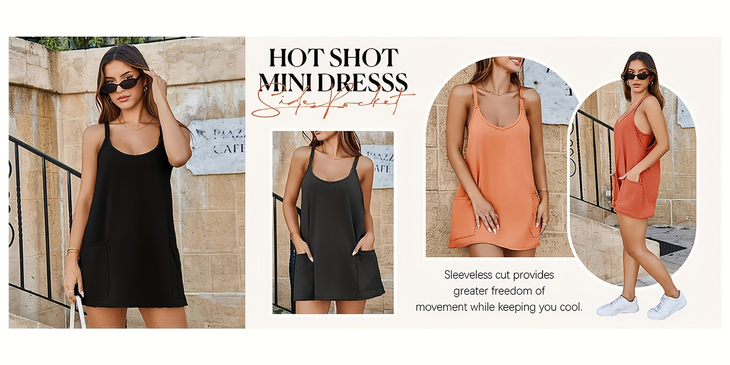 Casual Sleeveless Mini Dress for Women, Perfect for Summer Workouts And, Featuring Built-In Shorts