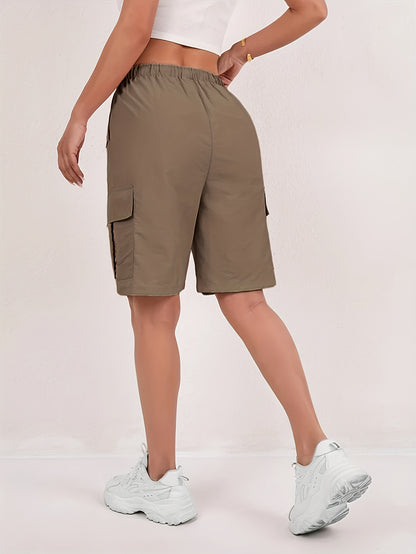 [Quick-Dry Cargo Shorts] 2pcs Women's Lightweight Quick-Dry Cargo Shorts - Loose Fit, Multi-Pocket Design, Mid-Thigh Length, Casual Wear For Spring/Summer/Fall, Machine Washable, Beige, Outdoor | Relaxed Fit Shorts | Shorts