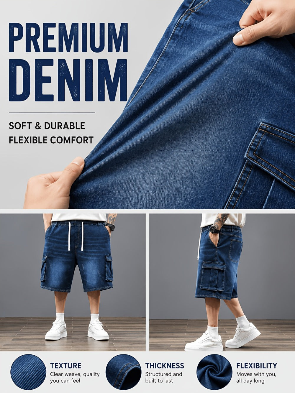 Men's Denim Shorts - Drawstring Waist