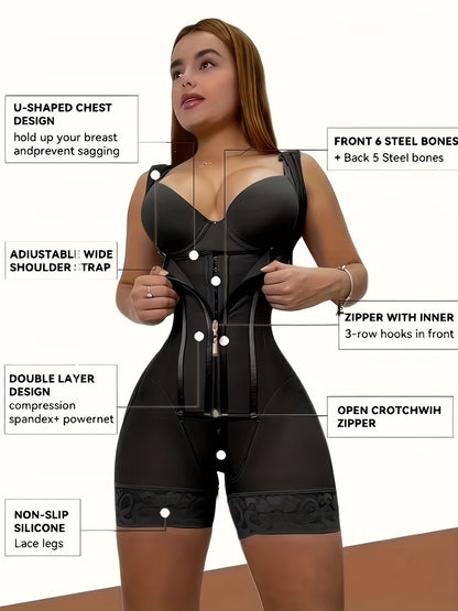 Women's Postpartum Shapewear Suitable for Pregnancy Belly, Tummy Control Corset with Bust Support & High Compression, Zipper & Hook Closure Bodysuit for Prenatal and Postpartum Care