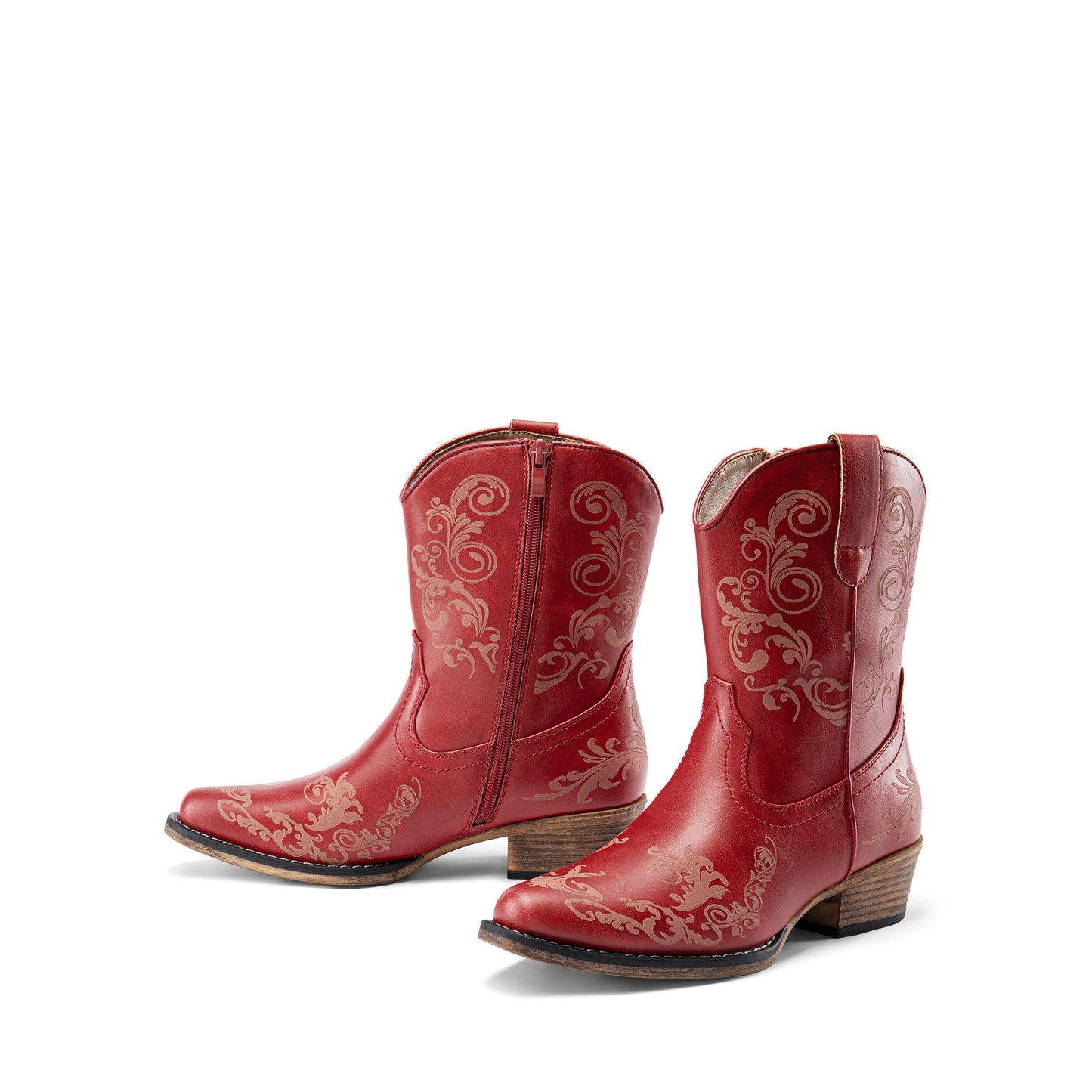 Women's Western Cowgirl Boots - Low Chunky Heel Square Toe Ankle Booties with French Heel & TPR Sole, Retro Round/for - Cowboy Boots for Ranch, Festival, Casual Wear (Zipper Closure), Women Shoes