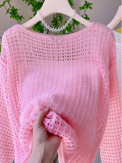 2026 Women'S Hollow Out Sweater Cardigan Long Sleeve Open Front Crochet Cover Up Lightweight Casual Layering Outerwear Soft Top For Spring Fall Winter Resort Wear