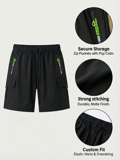 Set of 3 Men'S Relaxed Shorts, Sporty Casual Shorts - Black, (Comes with Wristband), Adjustable Waistband (Available in Black, Gray, Blue) - Ideal for Outdoor Activities & Travel