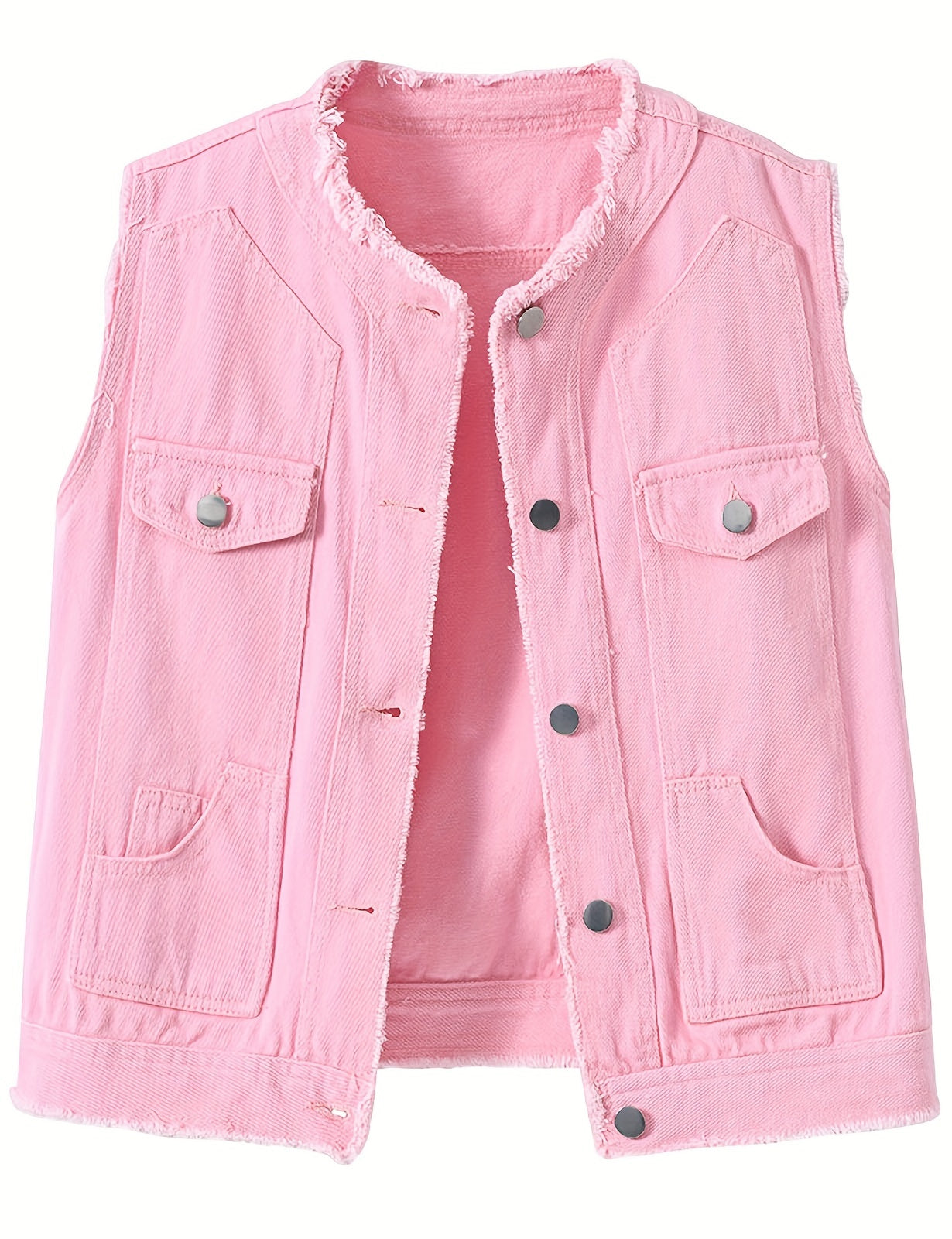 Women's Candy Color Sleeveless Denim Vest Button Jean Waistcoat Collarless Jacket Tassel Design Vest for Women