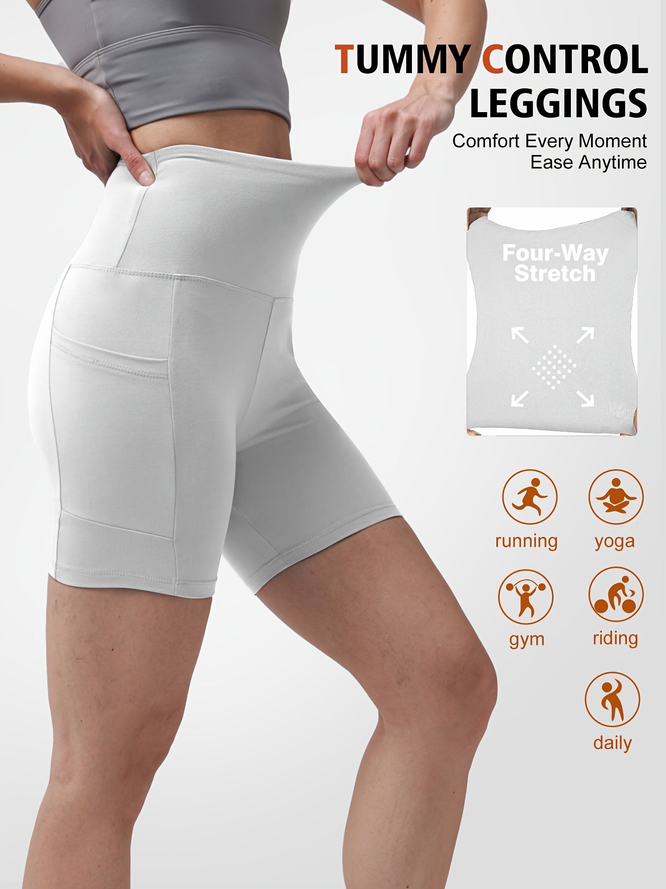 1pc Women's High-Waisted Yoga Shorts with Tummy Control & Pockets - Breathable Workout Gym Shorts, Tight-Fitting Low-Rise Athletic Pants for Summer, Gymnastics, Training (Black/Grey/Navy/Pink/ Brown) - Non-See-Through Quick-Dry