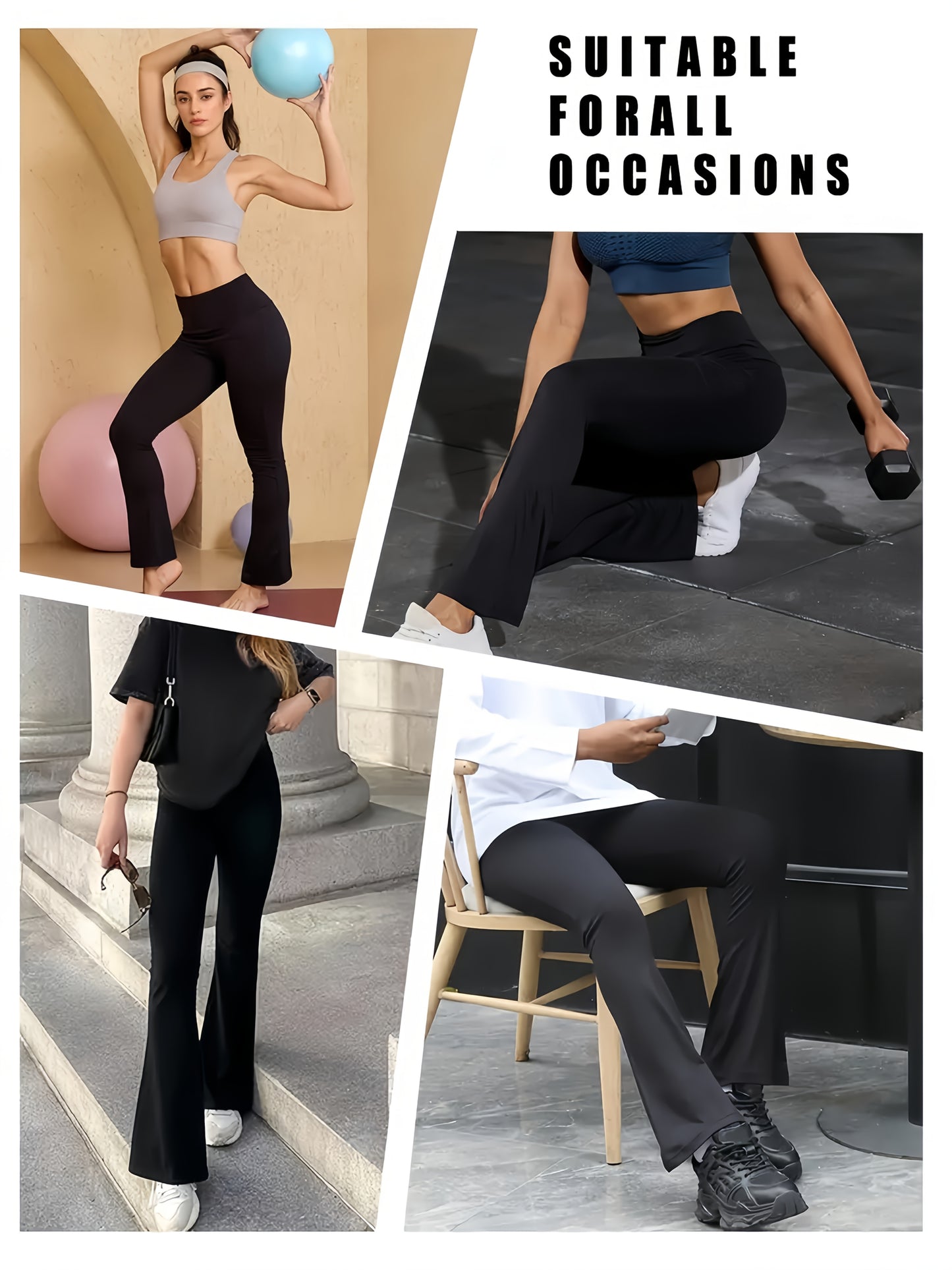 Set of 3 Ultra Comfortable High-Rise Flared Trousers - Women'S Tummy Shaping Bootcut Leggings Featuring Pockets