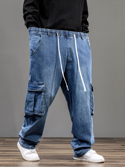 9XL Men'S Baggy Work Jeans Featuring an Elastic Waist, High Stretch, And Various Designs, Suitable for Plus Sizes And Oversized Fits