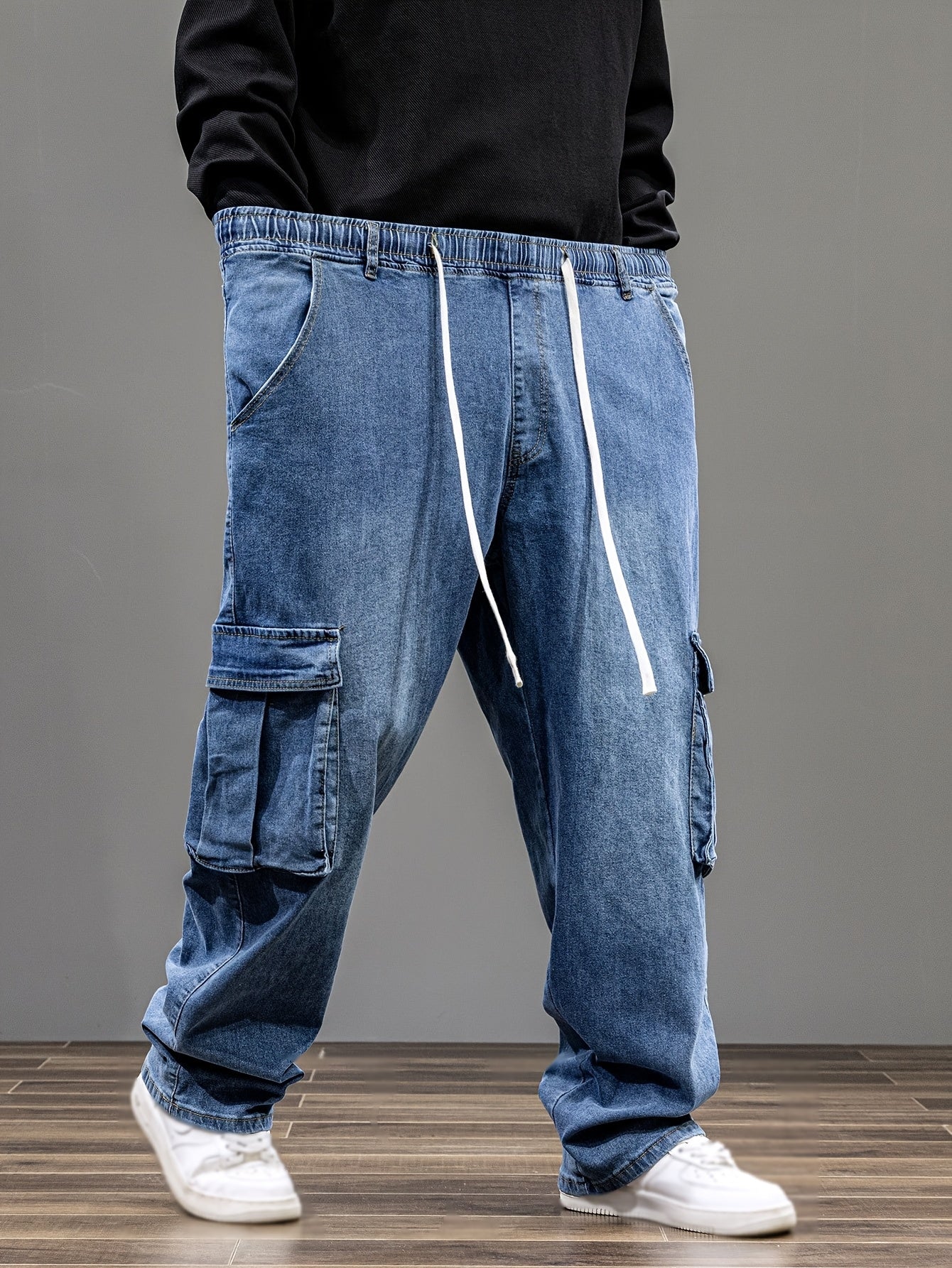 9XL Men'S Baggy Work Jeans Featuring an Elastic Waist, High Stretch, And Various Designs, Suitable for Plus Sizes And Oversized Fits