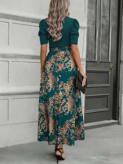 Women'S Floral Cinched-Waist Casual Long Dress, Suitable for Light Business Gatherings | Weekend Afternoon Tea And Similar Occasions, Elegant And Refined
