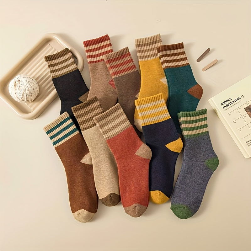10 Colors And 10 Pairs Autumn And Winter Looped Socks for Women with Thick Fleece And Mid Tube Socks, Warm Towel Socks, Black Long Socks, Trendy Socks for Women, And Women'S Socks Ladies Socks
