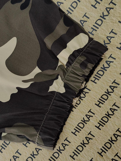 Women's Casual Camouflage Work Pants with Large Patch Pockets, Elastic Drawstring Waistband, and Tapered Cuffs, Suitable for Daily Outdoor Leisure Wear