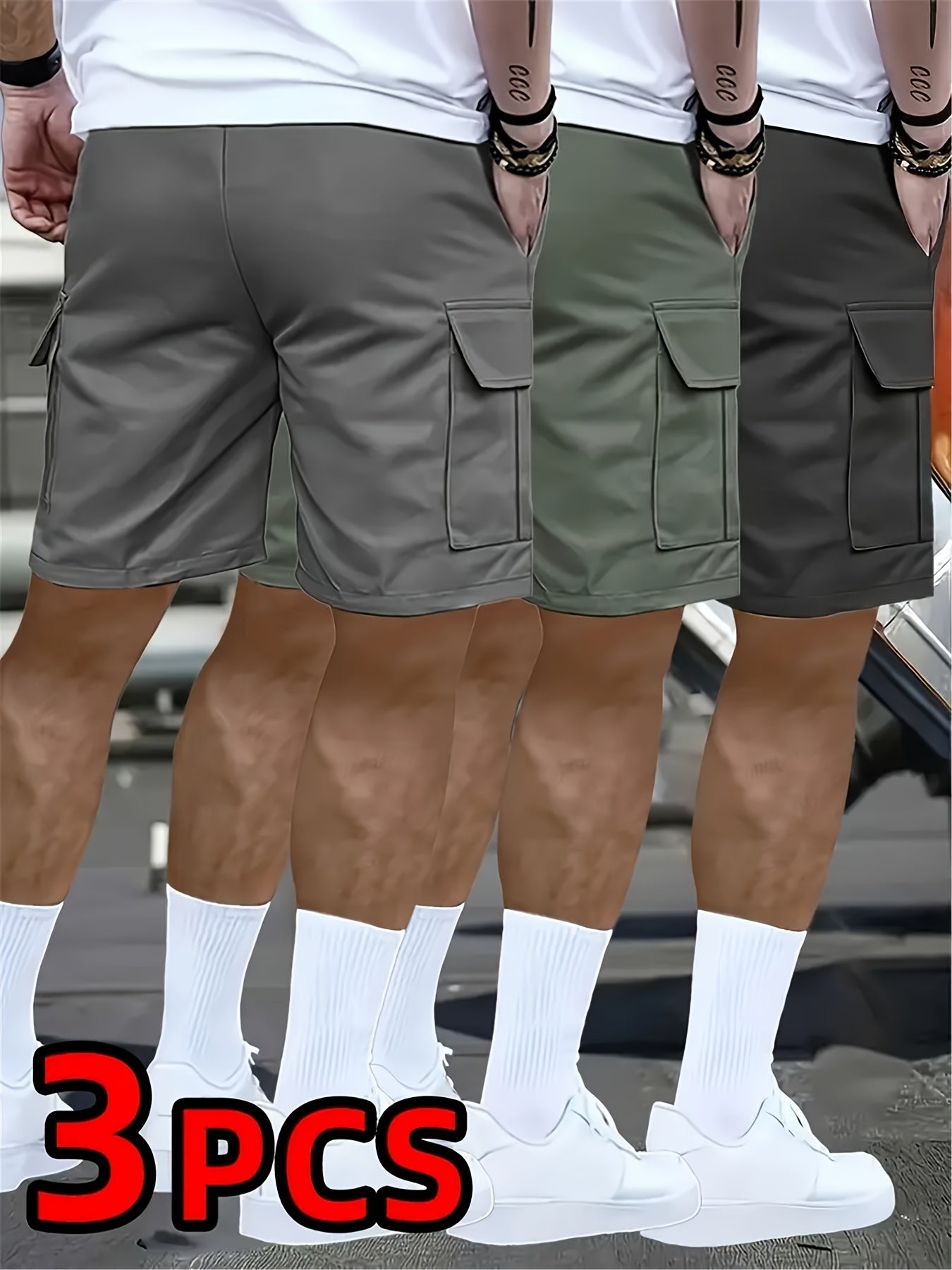 3pcs Set - Men's Shorts, Casual Loose Shorts, Perfect Choice, Large Pocket Workwear Shorts, Summer Workwear Shorts Men's Five Quarter Pants Ins Trendy Straight Leg Casual Five Quarter Shorts Couple Basketball Pants