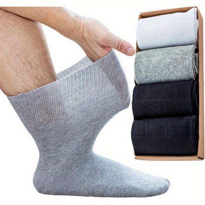 4 Pairs Men'S Socks - Wide Tube Design for Neuropathy & Blood Circulation Care, Loose Fit with Arch Support & Targeted Compression, Daily & Special Occasion Socks, Machine Washable - Ideal for Elderly, Diabetic Foot Care & Circulation Issues (Value